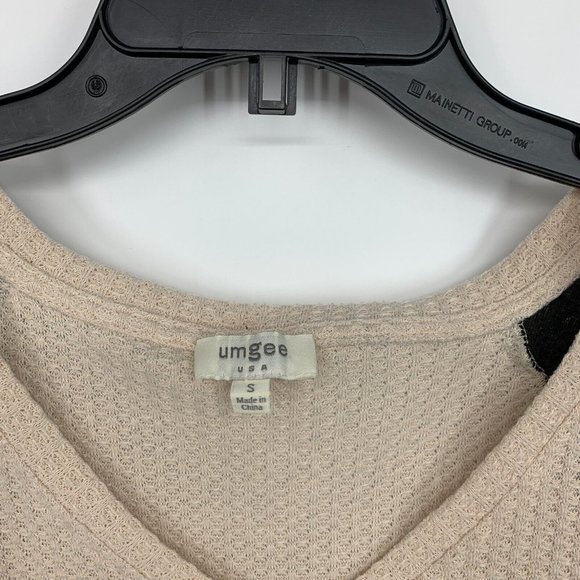 Umgee Top Waffle Knit Patchwork Flare Sleeve V Neck Tunic Pockets - Picture 2 of 11